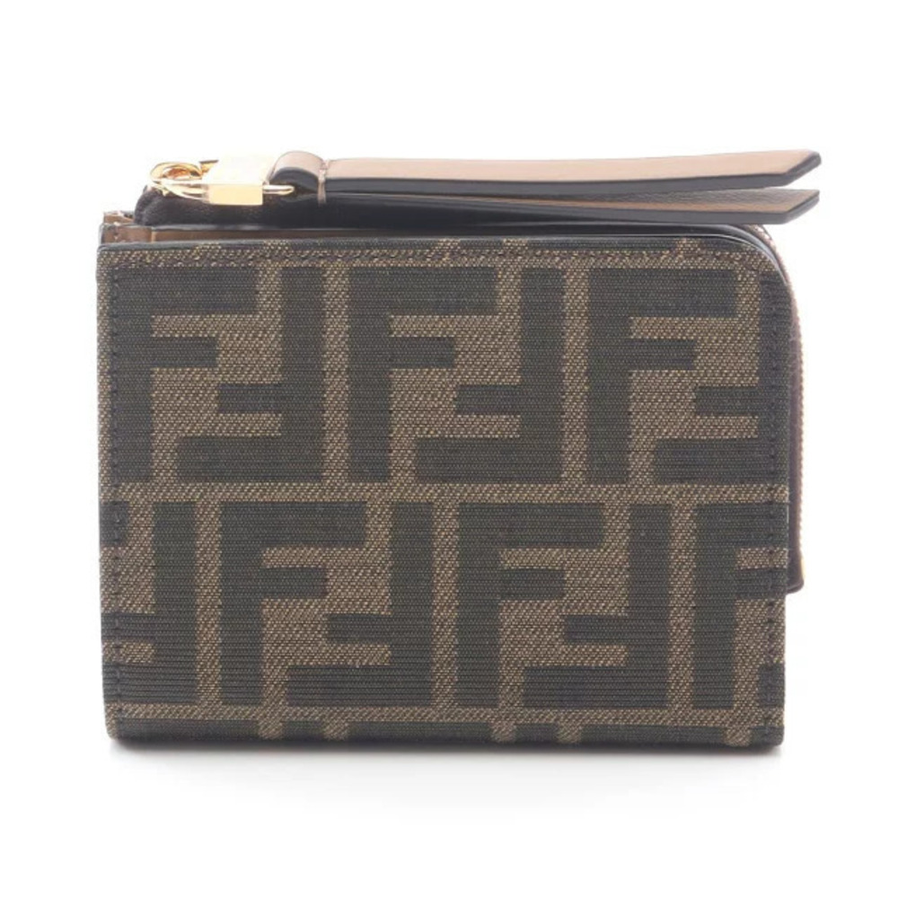 Fendi Zucca Bi fold Wallet Canvas Leather Brown